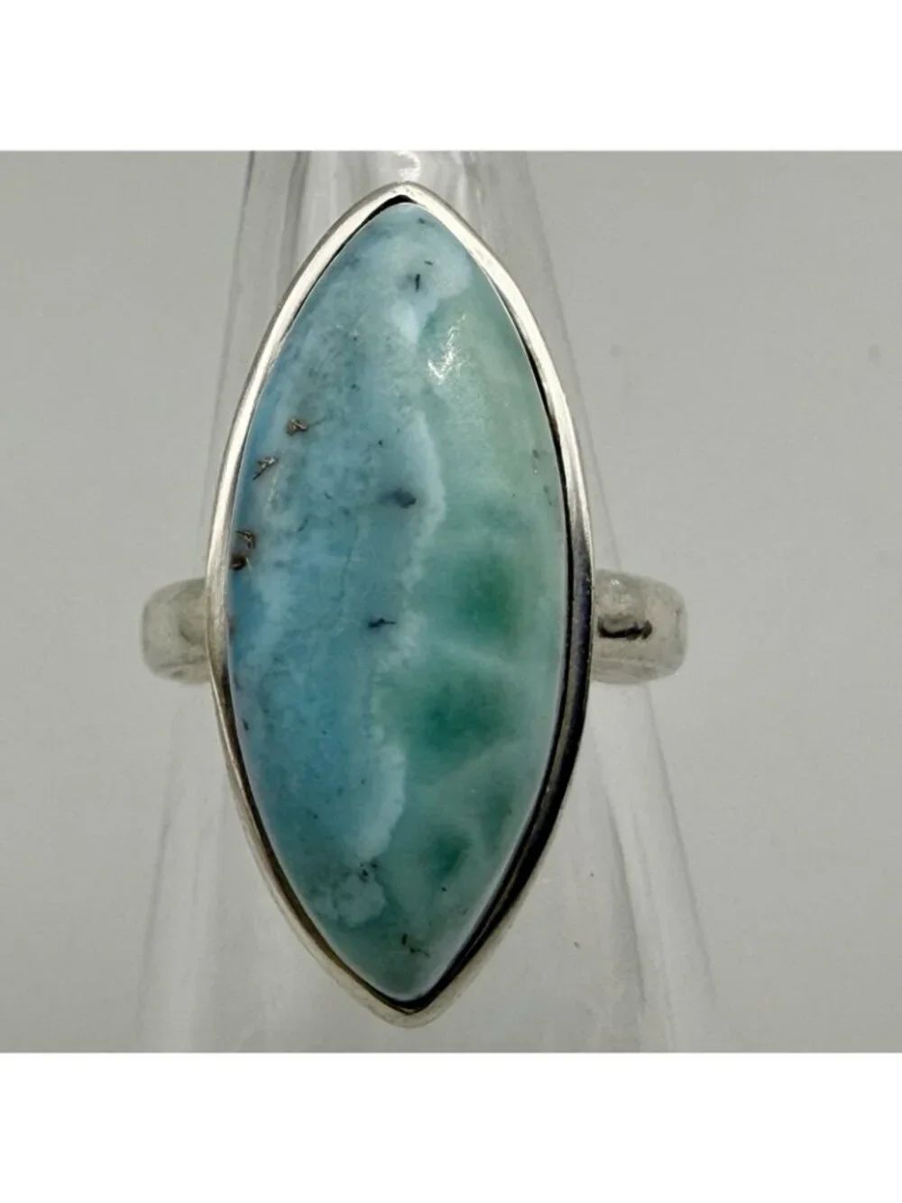 Larimar Marquise Navette Cabochon Ring Marked 925 Sterling Silver Size 6.5
